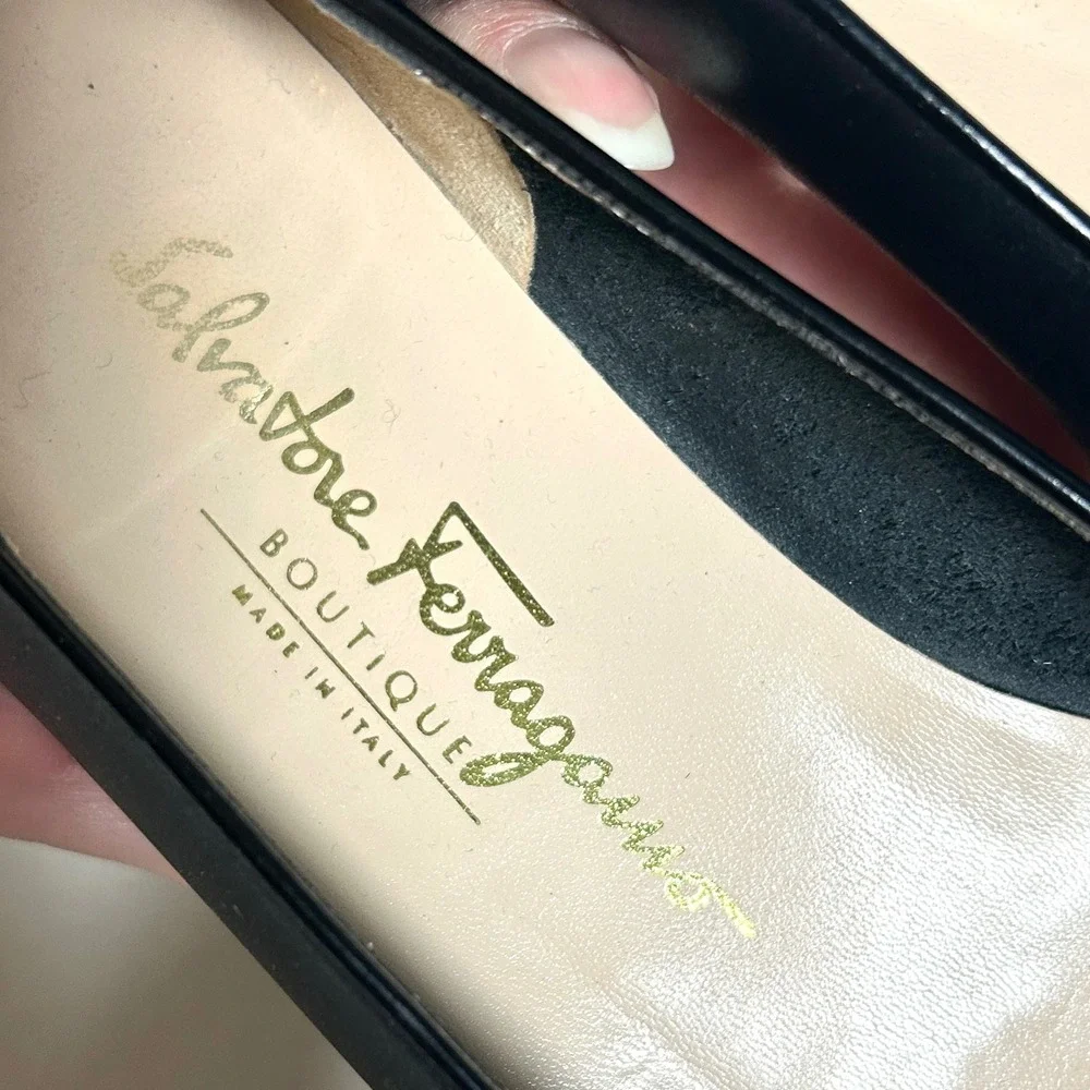 Salvatore Ferragamo Black Leather Bow Boutique Ballet Flat Shoes Womens 7 C